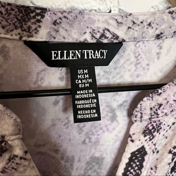 Ellen Tracy Button Tab Printed Blouse Soft Desert Mauve Size Medium NWT - Picture 8 of 13
